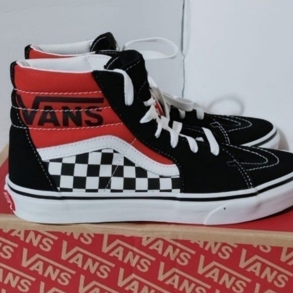 VANS Off The Wall Sk8-Hi Checkered black red Sneaker, Youth 7Y / Women's 8.5 - Picture 11 of 11